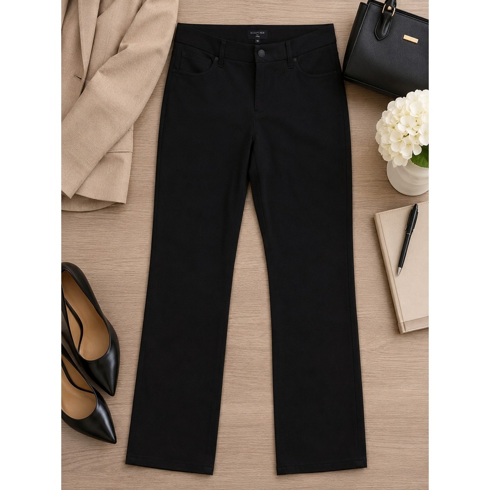 NYDJ Sculpt-Her Marilyn Straight Pants Stretch Faux Suede w/Lift Tuck, Black, 10